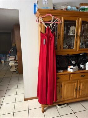 Kardashian Kollection Red Maxi with Strappy Gold Accent